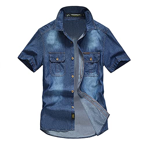 Jeanshemd Herren Kurzarm Vintage Beiläufig Arbeitshemden Sommerhemd Strandhemd Denimhemd Oversized Baumwolle Druckknöpfen Jeans Hemden Cowboyhemd Mit Taschen Cowboy Denim Shirt von Generisch
