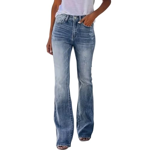 Jeanshose Damen Bootcut - Schlupfjeans Damen Langgröße Vintage Löcher Jeans Harajuku Klassisch Schlagjeans Bootcut Damenjeans Elegant Denimhose Freizeithose Slim Fit Hüftjeans Schlupfhose Stoffhose von Generisch