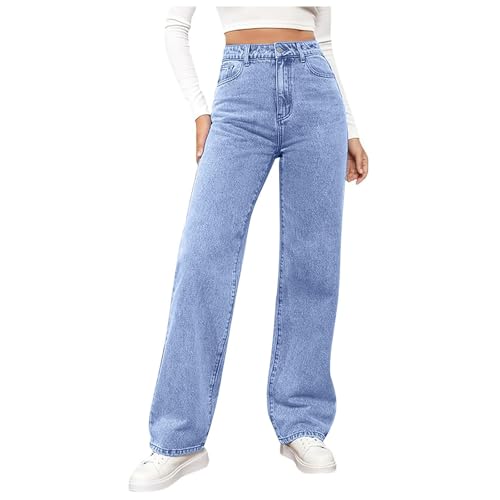 Jeanshose Damen High Waist Jeans Damen Weites Bein Denimhose Große Größen Stretch Hose Hihop Jogginghose Y2K Jeanshosen Oversized Freizeithose Locker Stretch Jeans Streetwear (Light Blue, M) von Generisch