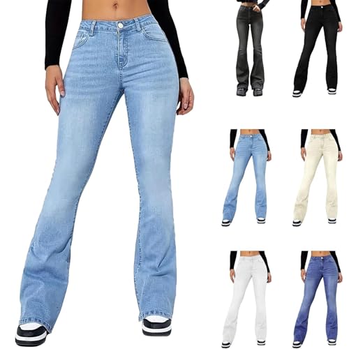 Jeanshose Damen High Waist Y2k Flared Jeans Baggy Jeans Bootcut Damen Stretch Skinny Schlaghose Elegante Vintage Flared Hosen Baggy Denimhose Hiphop Streetwear Locker Jogginghose von Generisch