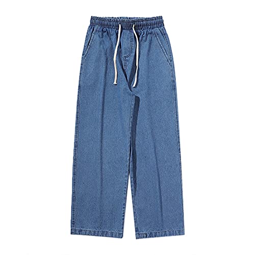 Jeanshose Mit Gummizug Herren, Jeans Mit Weitem Bein Herren, Freizeithose Loose Fit Chinohose Straight Schnürhose Jeans Fitnesshose Mit Taschen Jogginghose Einfarbig Sporthose Lässig von Generisch