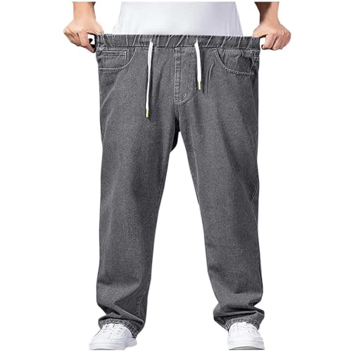Jeanshosen Herren Herbst Schnürung Jean Hosen mit Taschen Klassisch Stretch Denimhose Weites Bein Loungehose Super Flex Stoffhose Bequeme Baggy Herrenhose Praktische Trousers von Generisch
