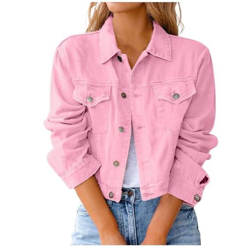 Jeansjacke Damen Kurz Freizeit Jeansjacke Dünne Komfortabel Übergangsjacke Knöpfe Vintage Blouson Jacke Baggy Atmungsaktiv Sommerjacke Mode Revers College Jacke Street Motorradjacke Outdoorjacke von Generisch