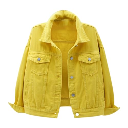 Jeansjacke Damen Kurz Leichte Frühlingsjacke Denim Jean Mantel mit Knöpfen Oversize Einfarbig Übergangsjacke mit Taschen Dünne Jeans Jacke Frauen Elegant Vintage Sommerjacke Softshelljacke Jeansmantel von Generisch