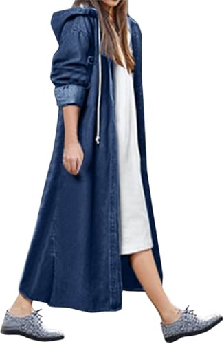 Jeansjacke Damen Lang Mit Kapuze - Winterjacke Mit Knöpfen Jeanshemd Winter Jeansmantel Damen, Jeansmantel Gefüttert Warm Jeansjacken Elegant Jacke Große Größen Winterjacke Outdoor Kapuzenjacke von Generisch