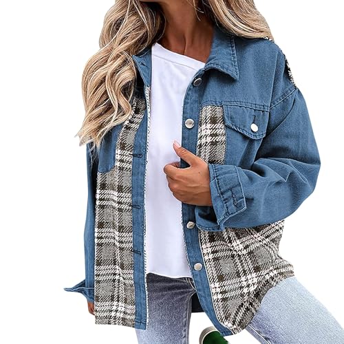 Jeansjacke Damen Oversize Übergangsjacke Mit Knöpfen Jeans Kurze Jacke Denim Mantel Outwear Hemdjacke Frauen Lange Ärmel Damen Jeansjacke Frühling Jacken Wintermantel Jean Damenjacken Casual von Generisch