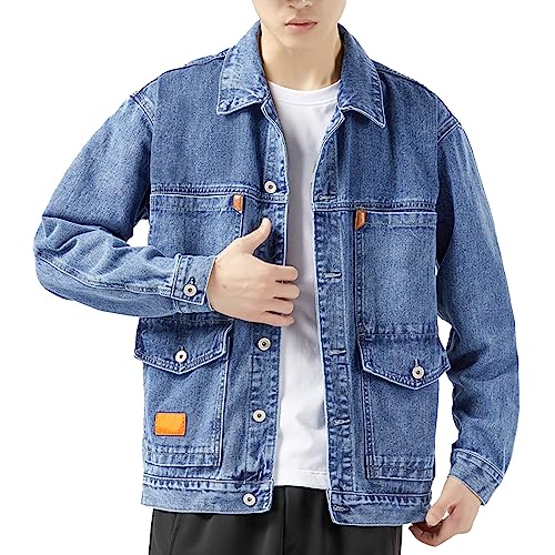 Jeansjacke Herren Baggy - Jeans Jacken Für Herren Lang Denim Jacke Mit Vielent Taschen Leicht Casual Western Jacket Revers Cowboy Jacken Elegant Outfit Modern Streetwear Button Down Mode Jeansmantel Jeansjacke Herren Baggy - Jeans Jacken Für Herren Lang Denim Jacke Mit Vielent Taschen Leicht Casual Western Jacket Revers Cowboy Jacken Elegant Outfit Modern Streetwear Button Down Mode Jeansmantel von Generisch