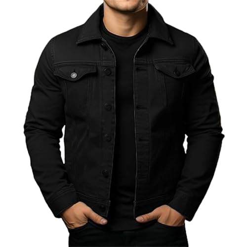 Jeansjacke Herren Elegant Gentleman Jacken Gewaschener Denim Übergangsjacke Frühlings Herbst Jacke Mantel Vintage Herrenjacke Klassische Denim Cargo Coat Slim Fit Übergangs Jacket von Generisch
