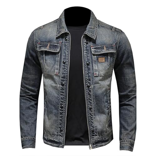 Jeansjacke Herren Mode Denim Jacke Warme Gefütterte Herrenmantel Vielseitig Jeans Jacken Trend Mantel Casual Einfarbig Winterjacke Freizeit Cargo Übergangsjacke Winddicht Langarm Slim Fit Arbeitsjacke von Generisch