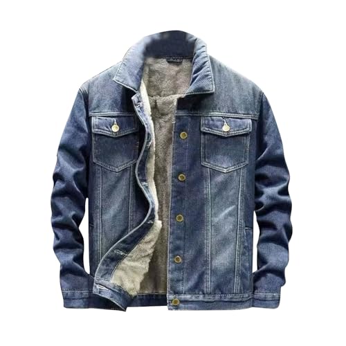 Jeansjacke für Herren, Herbst und Winter, mit Fleece gefüttert, Jeansjacke, Reverskragen, leichte Jacken für Herren, UK-Baumwolle, leger, schmale Passform, warme Thermo-Freizeitjacke für Outdoor-Sport von Generisch