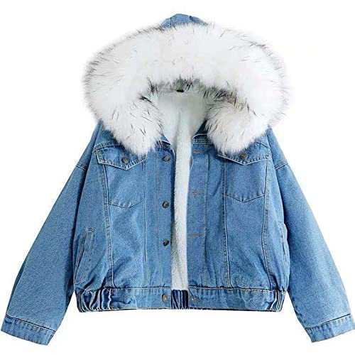 Jeansmantel Damen Lang Gefüttert Warm Jeansjacke mit Kapuze Winter Große Größen Jeans Jacke Jeansmantel mit Fell Weiß Jeans Jacken Grau Stretch Kapuzenjacke Elegant Lang Winterjacke von Generisch