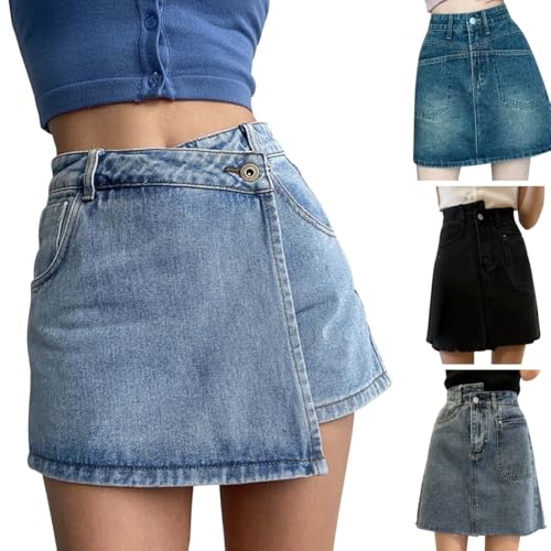 Rock Mit Hose Drunter, Jeansrock Damen Kurz Sommer Jeans Hosenrock - High Waist Shorts Rock Kurze Elegant Sommerrock Bermuda Stretch Y2K Minirock Casual Mini Skirt von Generisch