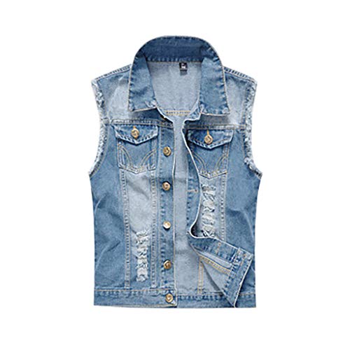 Jeansweste Herren Rocker, Freizeit Jacke Herren Sommer Herren-Weste Komfortable Gilet-Weste Einreiher Freizeitweste Bequeme Jeans-Jacke Einfarbig Herren-Weste Modischer Denimweste Minimalist von Generisch