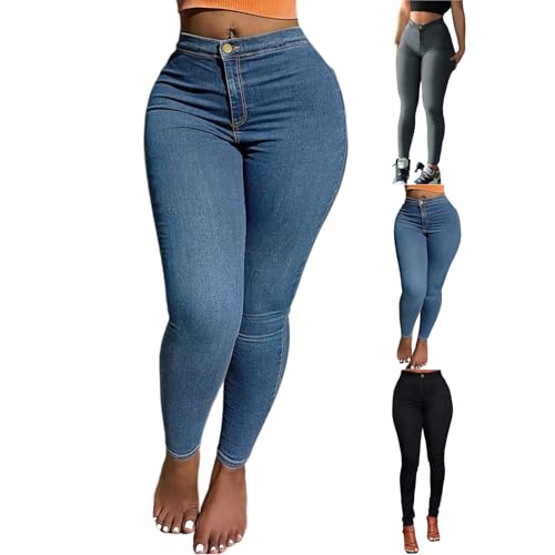 Jeggings Damen Stretch High Waist Skinny Jeans Leggings Bauchweg Tummy Control Schwarz Blau Hose Trousers Push Up Curvy Shaping Blue Po Push-Up Hose Stretch Bequem Freizeithose Mom Fit Boyfriend Hosen von Generisch
