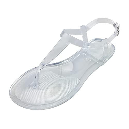 Jelly Sandalen Damen Gewebte Jelly Flats Kristallgelee Ballerinas Transparente Klassische Ballett Schuhe T Förmige Strandballerinas Hohle On Sandalen Römische Schnallenschuhe Gummistiefel von Generisch