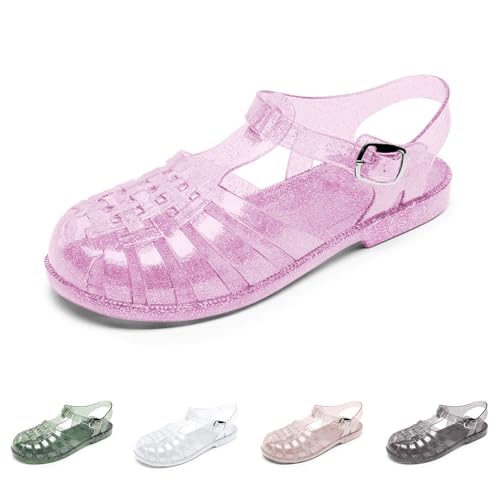 Jelly Sandalen Damen – Glitzer Kristall Wasserschuhe Strandschuhe Badeschuhe mit Rundum-Schutz Transparente Gummisandalen für Beach Pool Freizeit von Generisch