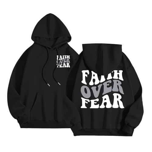 Jesus Faith Over Fear Pullover Hoodies für Frauen 2025 Casual Christian Sommer mit Kapuze Sweatshirts Religiöse lockere Passform Goth Strand Kapuze Grafik Tops Ästhetisch I Love Jesus God Cute von Generisch