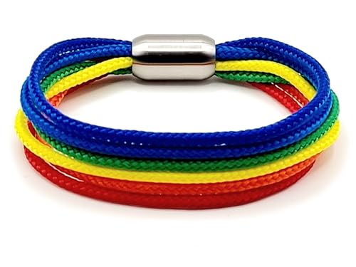 JoJewelry Pride Armband – LGBTQ+ Regenbogenarmband aus Paracord – 6 Farben – Magnetverschluss aus Edelstahl – Handgefertigt in Deutschland – Geschenkbox inklusive (MIT Geschenkbox, 22 cm) von Generisch