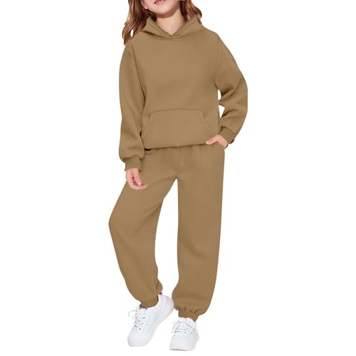 Jogging Anzug Damen Set Jogginganzug Mädchen Jungen Zweiteiliger Trainingsanzug Kinder Unisex Mit Kordelzug Hoodie Jogginghose Outfit Einfarbige Warme Kinder Hoodie Mädchen von Generisch