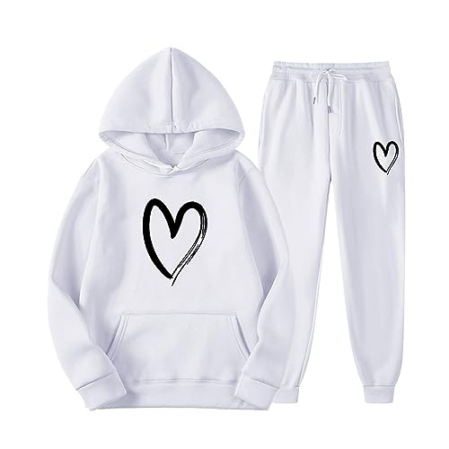 Jogginganzug Damen Einfarbige Trainingsanzug 2-Teilig Basic Sweatshirt Mit Kapuze Fall Winter Sets Langarm Warme Hausanzug Trendy Freizeitanzug Elegant Jogginganzug Y2k Baumwolle Hose Und Oberteil von Generisch