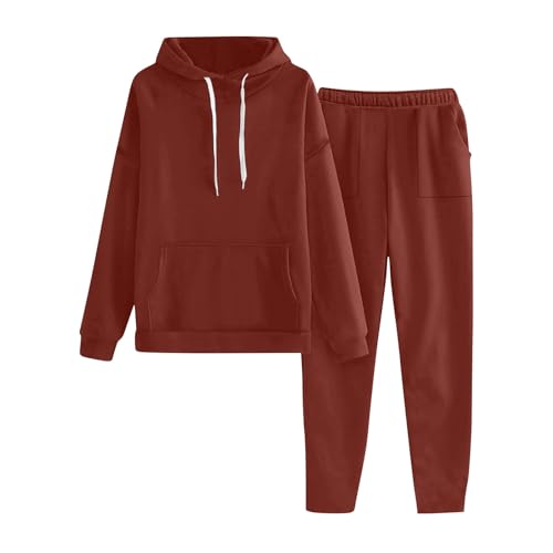 Jogginganzug Damen Set Einfarbig Trainingsanzug Langarm Hoodie Weites Bein Hose Zweiteiler Fleece-Futter Hausanzug Freizeitanzug mit Taschen Classic Sportanzug Locker Tracksuits Fitness Outfit von Generisch