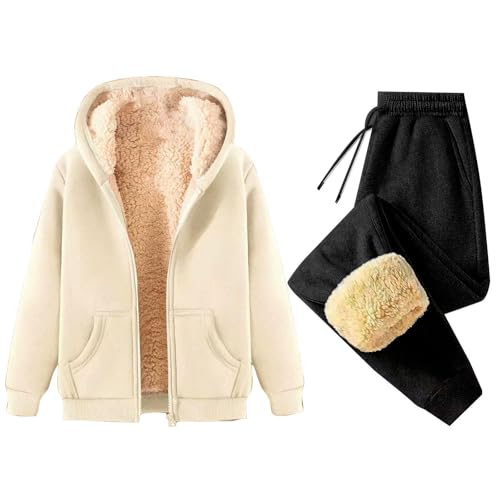 Jogginganzug Damen Set Warm Gefüttert Mit Hoodie Trainingsanzug Damen Winter Große Größen Zipper Hosenanzug Damen Elegant 2 Teiler Flauschig Hausanzug Frauen Kuschelig Fleece Oversize Anzug von Generisch