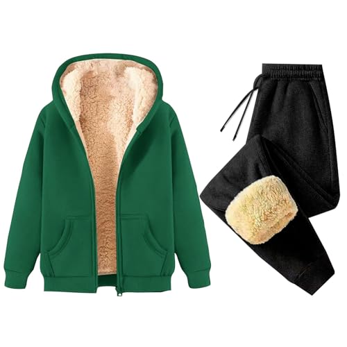 Jogginganzug Damen Set Warm Gefüttert Mit Hoodie Trainingsanzug Damen Winter Große Größen Zipper Hosenanzug Damen Elegant 2 Teiler Flauschig Hausanzug Frauen Kuschelig Fleece Oversize Anzug von Generisch