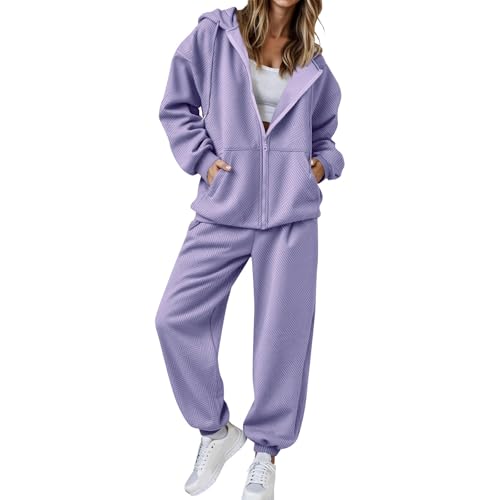 Jogginganzug Damen Set Zweiteiler Langarm Trainingsanzug Einfarbig Sweatshirt mit Geradem Bein Hose Bequeme und Weich Freizeitanzug Zweiteiler Frauen Sport Anzug Reißverschluss Casual Loungewear von Generisch