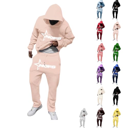 Jogginganzug Herren 2 Teilig Tracksuit Trainingsanzug mit Buchstaben Druck Hoodie und Jogginghose Y2K Hip Hop Streetwear Oversized Baggy Freizeitanzug Sportanzug Set Winter Warm Baumwolle Sweatsuit von Generisch