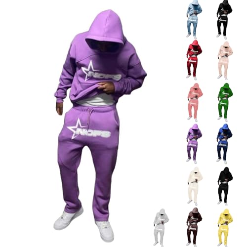 Jogginganzug Herren 2 Teilig Tracksuit Trainingsanzug mit Buchstaben Druck Hoodie und Jogginghose Y2K Hip Hop Streetwear Oversized Baggy Freizeitanzug Sportanzug Set Winter Warm Baumwolle Sweatsuit von Generisch