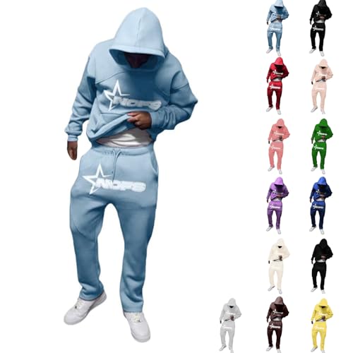 Jogginganzug Herren 2 Teilig Tracksuit Trainingsanzug mit Buchstaben Druck Hoodie und Jogginghose Y2K Hip Hop Streetwear Oversized Baggy Freizeitanzug Sportanzug Set Winter Warm Baumwolle Sweatsuit von Generisch