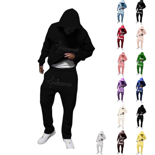 Jogginganzug Herren 2 Teilig Tracksuit Trainingsanzug mit Buchstaben Druck Hoodie und Jogginghose Y2K Hip Hop Streetwear Oversized Baggy Freizeitanzug Sportanzug Set Winter Warm Baumwolle Sweatsuit von Generisch