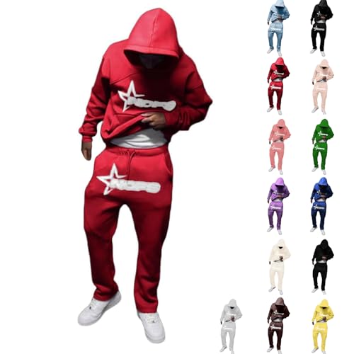 Jogginganzug Herren 2 Teilig Tracksuit Trainingsanzug mit Buchstaben Druck Hoodie und Jogginghose Y2K Hip Hop Streetwear Oversized Baggy Freizeitanzug Sportanzug Set Winter Warm Baumwolle Sweatsuit von Generisch