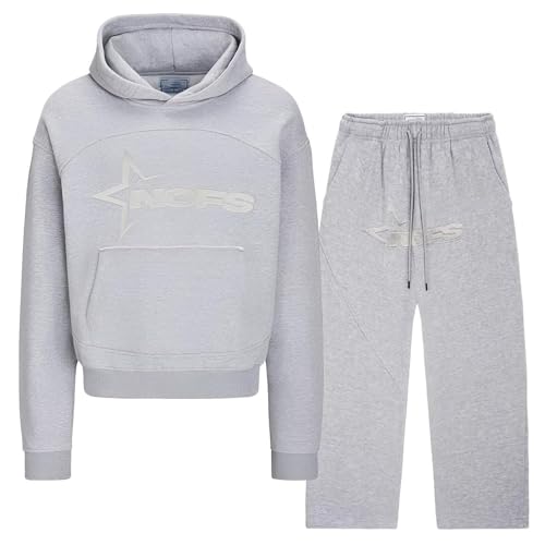 Jogginganzug Herren Damen NOFS Tracksuit 2 Piece Unisex Trainingsanzug Y2K Hip Hop Streetwear Hoodie und Sporthose Sportanzug Buchstaben Druck Lose NOFS Trainingsanzug von Generisch