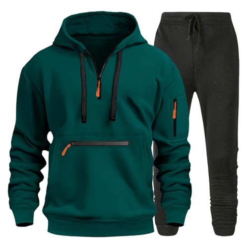 Jogginganzug Herren Oversize Trainingsanzug Hausanzug Sportanzug Freizeitanzug Loungewear Kapuzenpullover Jogginghose 2 Teilig Set Sportbekleidung 2025(4-Dark Green,S) von Generisch