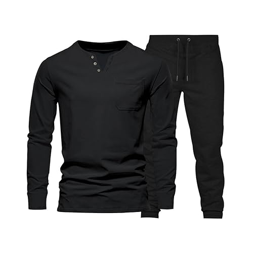 Jogginganzug Herren Slim Fit Trainingsanzug Winter Gym Sportanzug Schlanke Sweatshirt und Sweatpants Schnelltrockende Sportbekleidung Casual Tracksuit Baumwolle Oberteile Jogginghose (F1-Schwarz, M) von Generisch