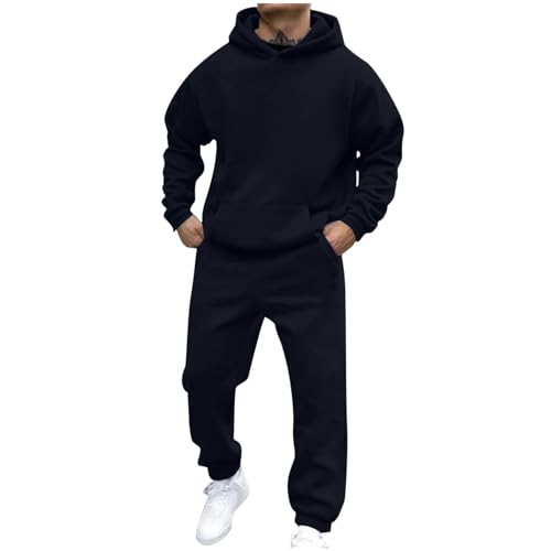 Jogginganzug Herren Sportbekleidung Trainingsanzug Herren Einfarbig Hoodie Mit Kapuze Langarm Taschen Hausanzug 2-Teilig Kapuzenpullover Jogginghose Set Klassisch Sportanzug Marine&L von Generisch
