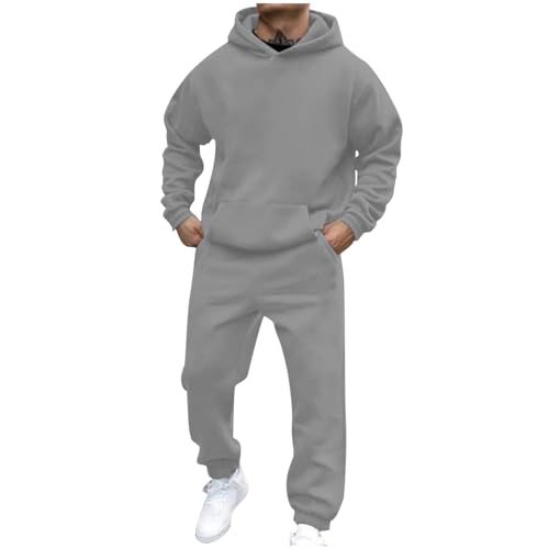 Jogginganzug Herren Sportbekleidung Trainingsanzug Herren Einfarbig Hoodie Mit Kapuze Langarm Taschen Hausanzug 2-Teilig Kapuzenpullover Jogginghose Set Klassisch Sportanzug grau&M von Generisch