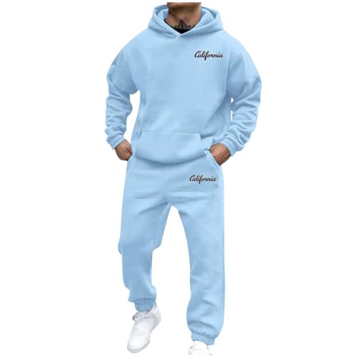 Jogginganzug Herren Trainingsanzug 3D Logo Jogging Anzug Set Herren California Sportanzug Warm Kapuzenpullover Jogginghose 2 Teiliger Y2K Hip Hop Fitnessanzug Loose Fit Laufanzug (01Blau3, L) von Generisch