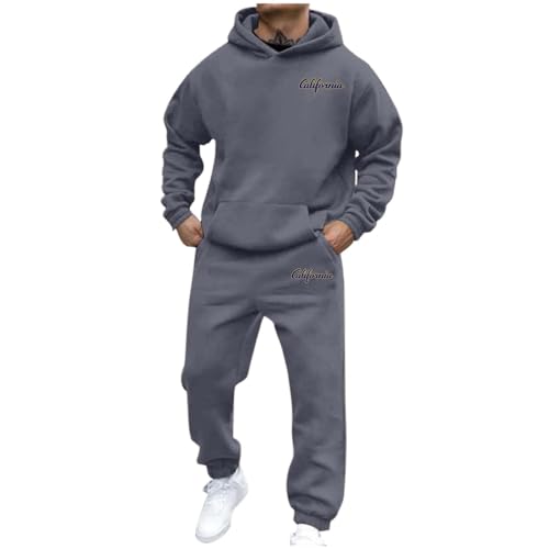 Jogginganzug Herren Trainingsanzug 3D Logo Jogging Anzug Set Herren California Sportanzug Warm Kapuzenpullover Jogginghose 2 Teiliger Y2K Hip Hop Fitnessanzug Loose Fit Laufanzug (01Grau, S) von Generisch