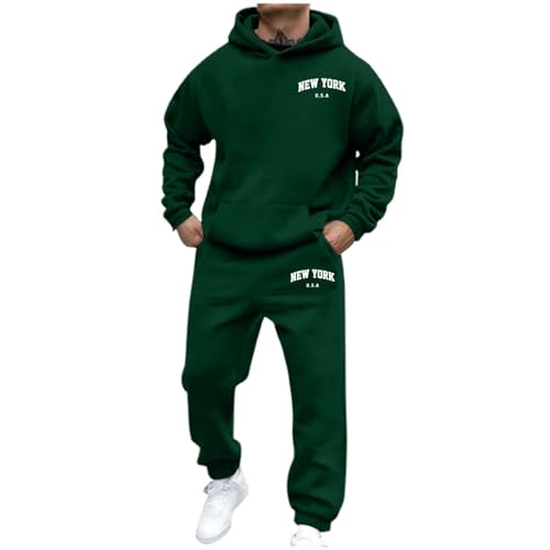 Jogginganzug Herren Trainingsanzug 3D Logo Jogging Anzug Set Herren NEW YORK Sportanzug Warm Kapuzenpullover Jogginghose 2 Teiliger Y2K Hip Hop Fitnessanzug Loose Fit Laufanzug (02Grün1, XL) von Generisch