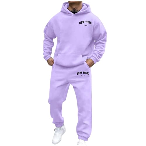 Jogginganzug Herren Trainingsanzug 3D Logo Jogging Anzug Set Herren NEW YORK Sportanzug Warm Kapuzenpullover Jogginghose 2 Teiliger Y2K Hip Hop Fitnessanzug Loose Fit Laufanzug (02Lila2, XL) von Generisch