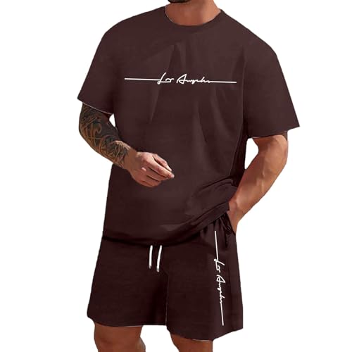 Jogginganzug Herren Trainingsanzug Set T Shirt + Kurze Hose Sommer Outfit Sommeranzug 2 Teiler Sportanzug Casual Freizeitanzug Tracksuit Activewear von Generisch
