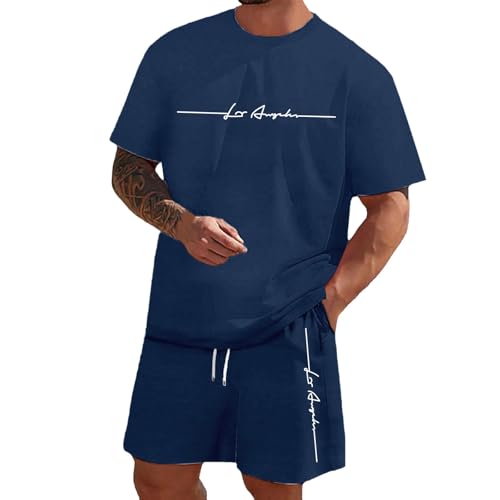 Jogginganzug Herren Trainingsanzug Set T Shirt + Kurze Hose Sommer Outfit Sommeranzug 2 Teiler Sportanzug Casual Freizeitanzug Tracksuit Activewear von Generisch