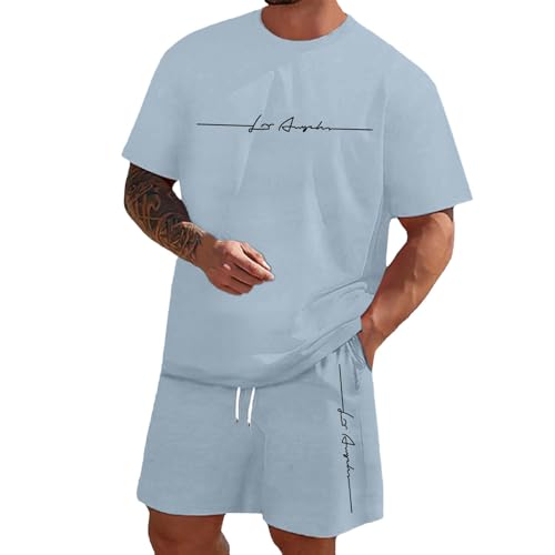 Jogginganzug Herren Trainingsanzug Set T Shirt + Kurze Hose Sommer Outfit Sommeranzug 2 Teiler Sportanzug Casual Freizeitanzug Tracksuit Activewear von Generisch