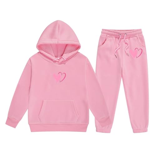 Jogginganzug Kinder Mädchen Und Jungen Unisex Casual Warm Sweatshirts Mit Kapuze 2 Teiliges Traininganzug Kapuzenpullover Und Jogginghose Herbst Und Winter Hoodies Pink 150 von Generisch