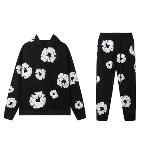 Jogginganzug Kinder Set Baggy Blumen D T Sportanzug Langarm Blumen Druck Lose Freizeitanzug Sport Outfit 2-Teiliges Kapuzenpullover und Jogginghose Unisex Jungen Mädchen Tracksuit Trainingsanzug von Generisch