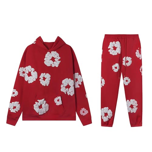 Jogginganzug Kinder Set Baggy Blumen D T Sportanzug Langarm Blumen Druck Lose Freizeitanzug Sport Outfit 2-Teiliges Kapuzenpullover und Jogginghose Unisex Jungen Mädchen Tracksuit Trainingsanzug von Generisch
