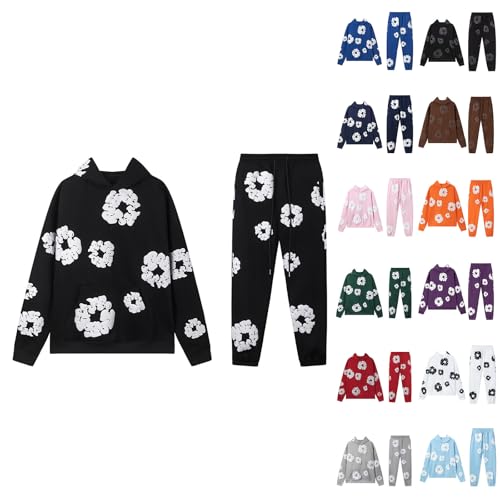 Jogginganzug Kinder Set Baggy Blumen D T Sportanzug Langarm Blumen Druck Lose Freizeitanzug Sport Outfit 2-Teiliges Kapuzenpullover und Jogginghose Unisex Jungen Mädchen Tracksuit Trainingsanzug von Generisch