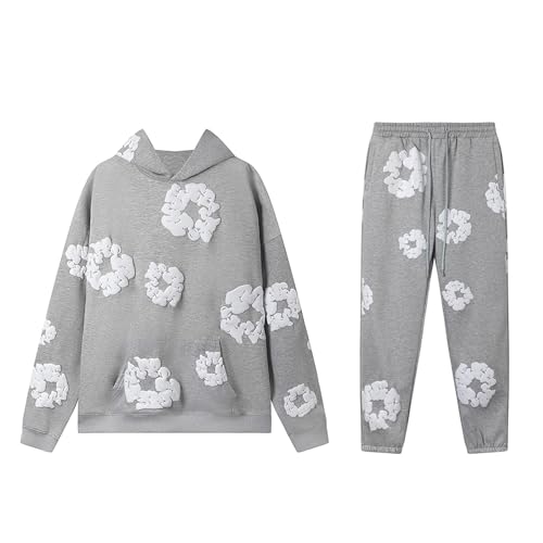 Jogginganzug Kinder Set Baggy Blumen D T Sportanzug Langarm Blumen Druck Lose Freizeitanzug Sport Outfit 2-Teiliges Kapuzenpullover und Jogginghose Unisex Jungen Mädchen Tracksuit Trainingsanzug von Generisch